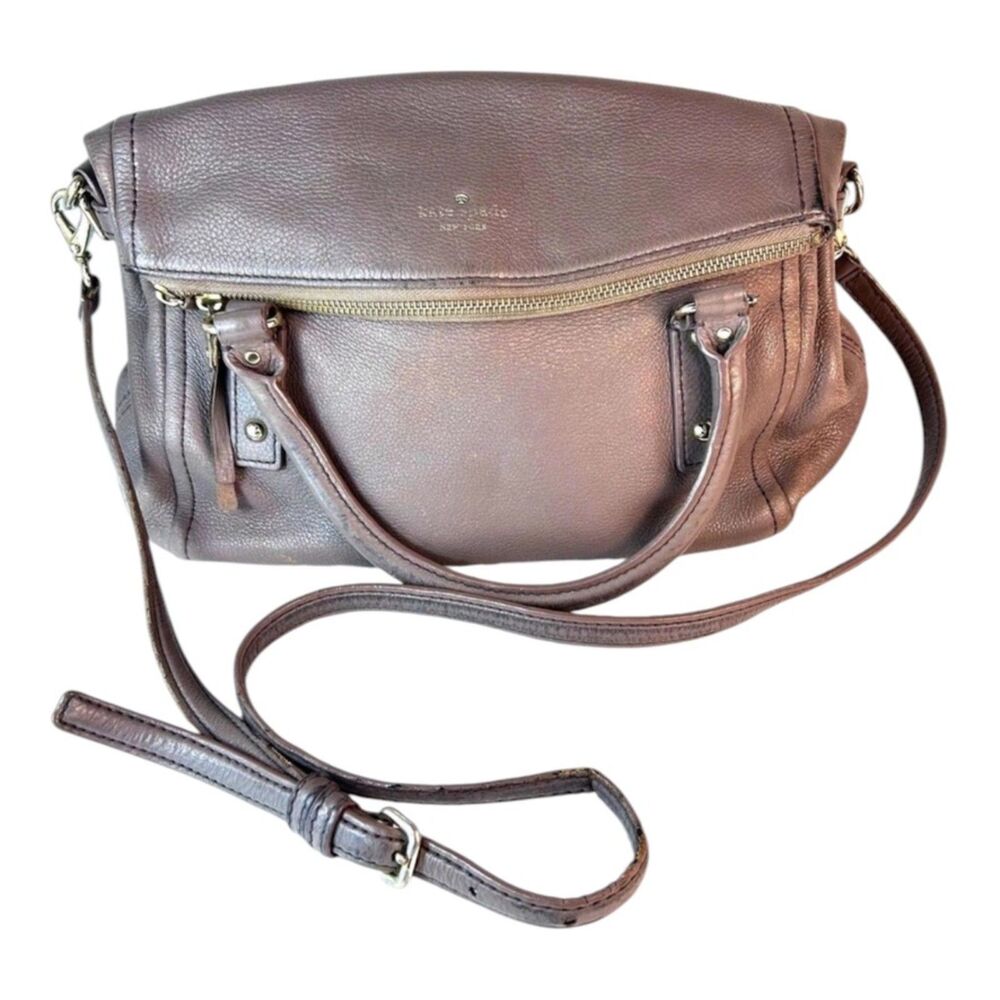 Kate Spade Cobble Hill Leslie Taupe Beige Pebble Leather Satchel Crossbody Bag